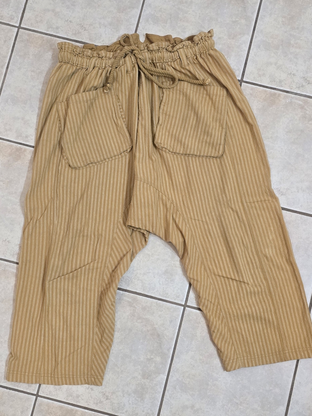 Free People Mustard Yellow Cropped Drawstring Harem Pants - Picture 3 of 4